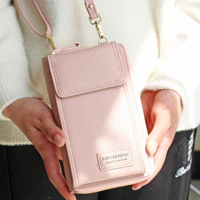 Korean fashion pu leather zipper mini size phone bag