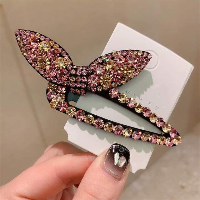 Korean fashion color crystal statement rabbit ear snap hair clips