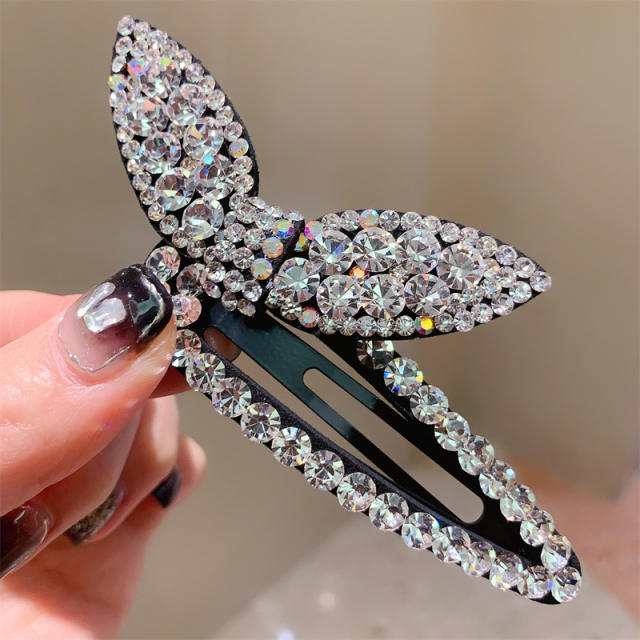 Korean fashion color crystal statement rabbit ear snap hair clips