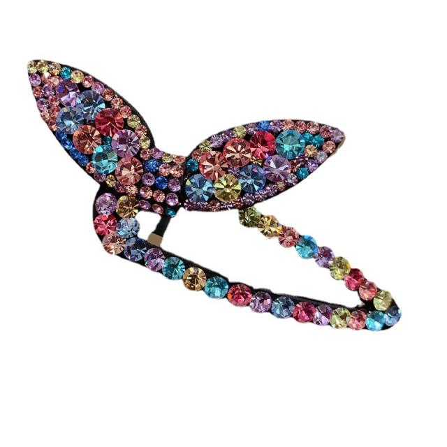 Korean fashion color crystal statement rabbit ear snap hair clips