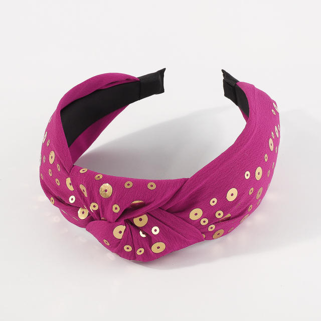 Personality plain color gold sequins knotted headband