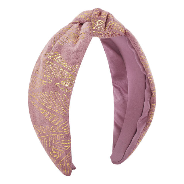 Gold color leaf print knotted headband