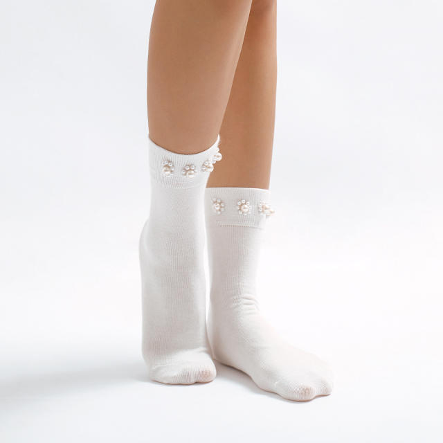 Sweet pearl setting cotton women socks