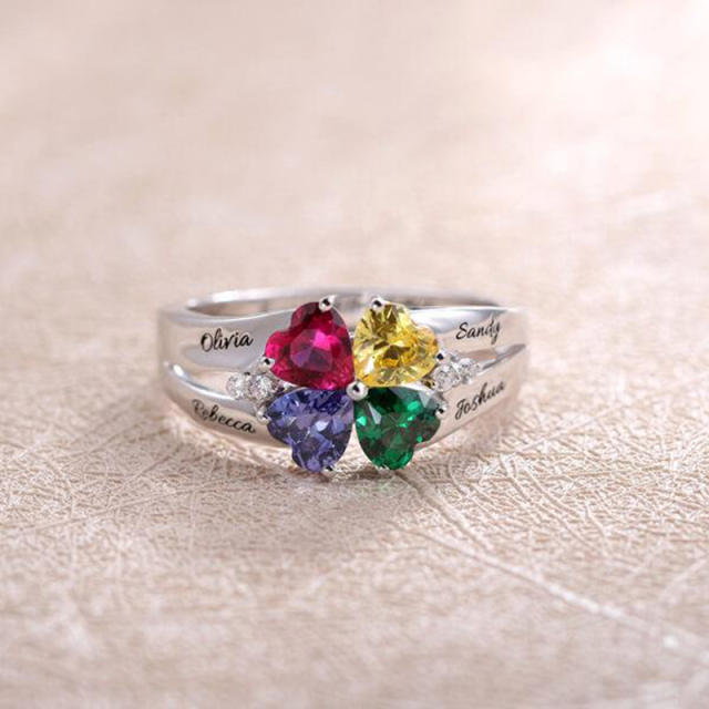 Creative color cubic zircon engrave name monther's day birthstone rings