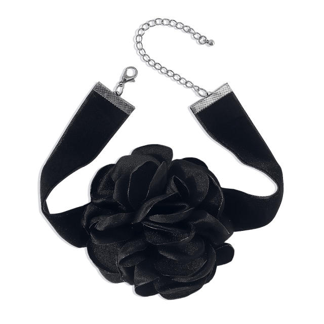 Romantic elegant fabirc flower black choker set