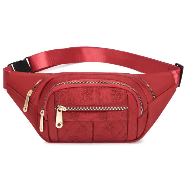 Nylon material plain color women funny pack waist bag