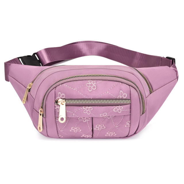 Nylon material plain color women funny pack waist bag