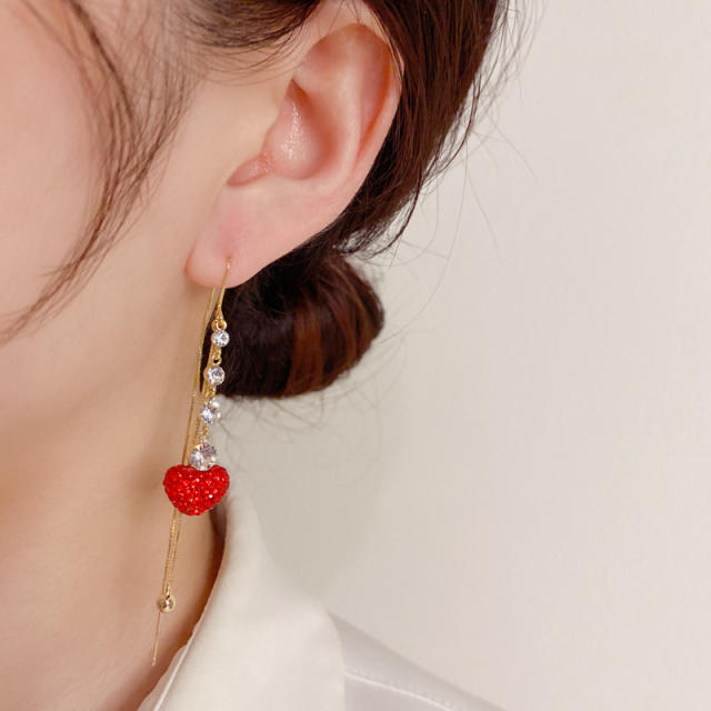 Luxury red diamond heart threader earrings