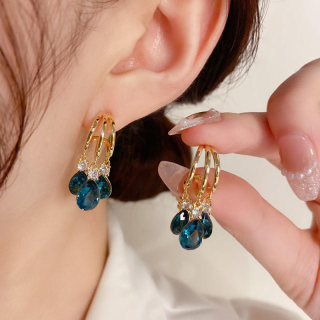 925 needle navy crystal beads earrings