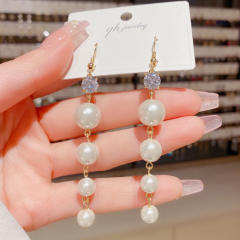 Elegant pearl long earrings