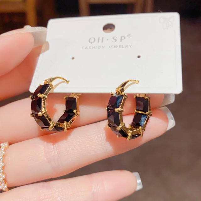Korean fashion color cubic zircon small hoop earrings