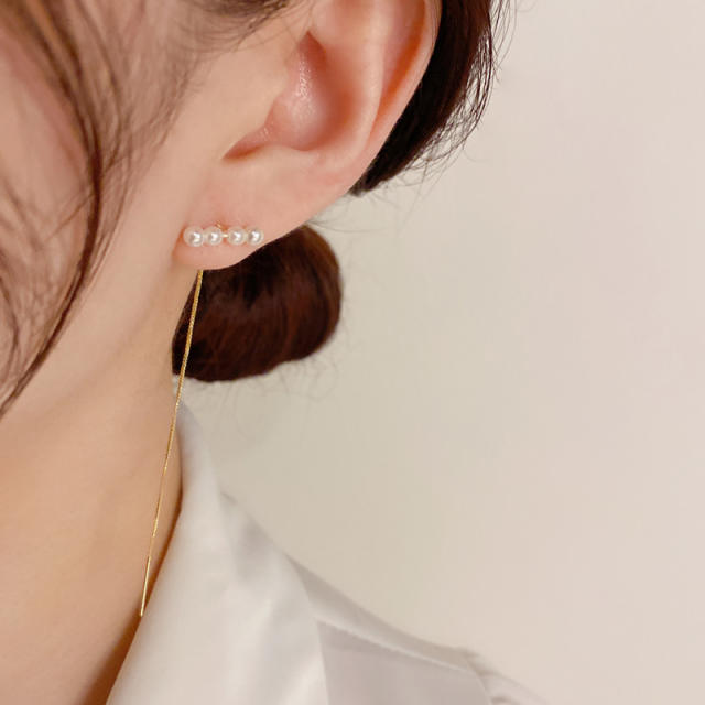 925 needle tiny pearl dainty threader earrings