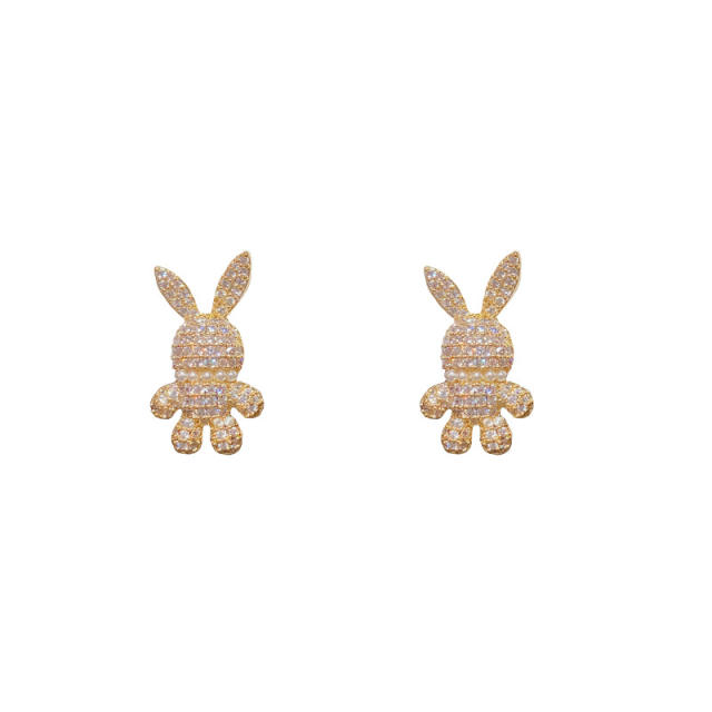 925 needle cute diamond rabbit studs earrings