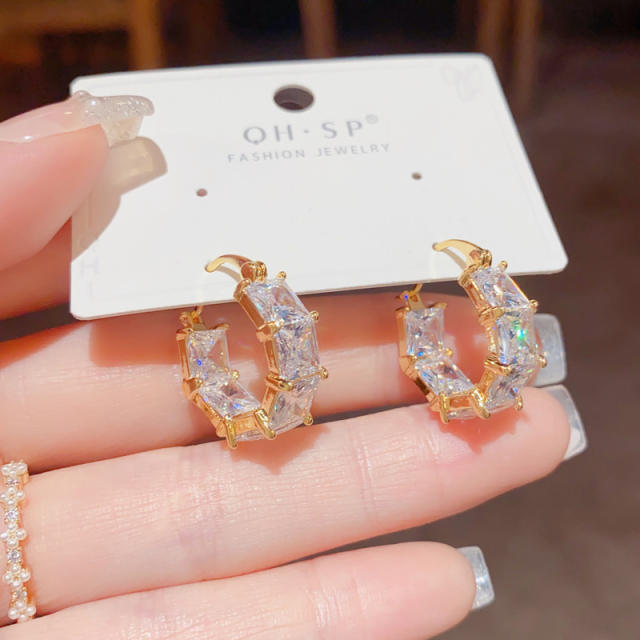 Korean fashion color cubic zircon small hoop earrings