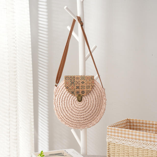 Boho casual round shape straw bag beach bag