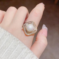Korean fashion square shape pearl rings