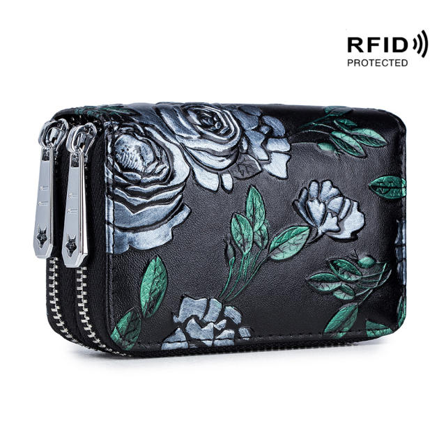 Color painting multi function card holder zipper wallet