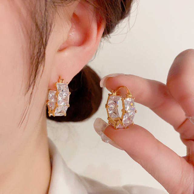 Korean fashion color cubic zircon small hoop earrings