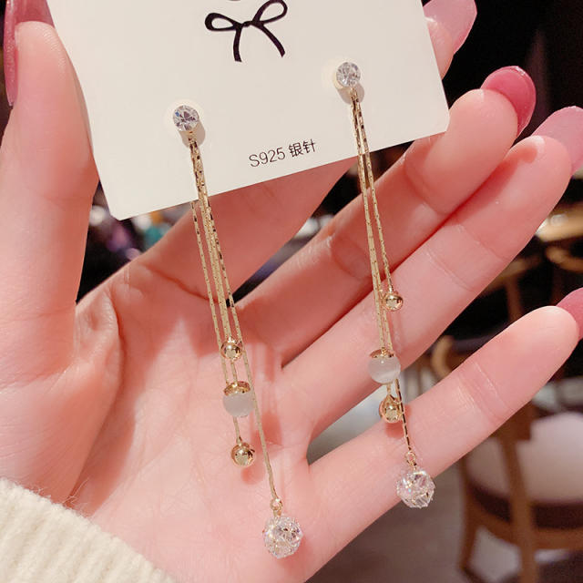 925 needle elgant opal stone long earrings