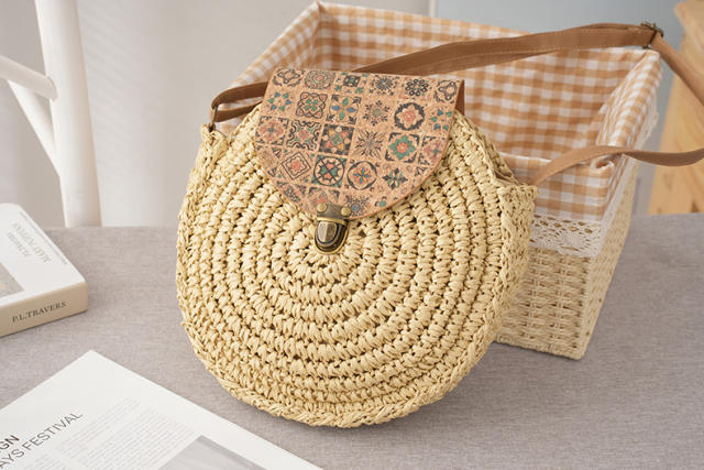 Boho casual round shape straw bag beach bag