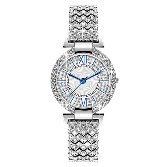 Delicate pave setting rhinestone steel band women watch