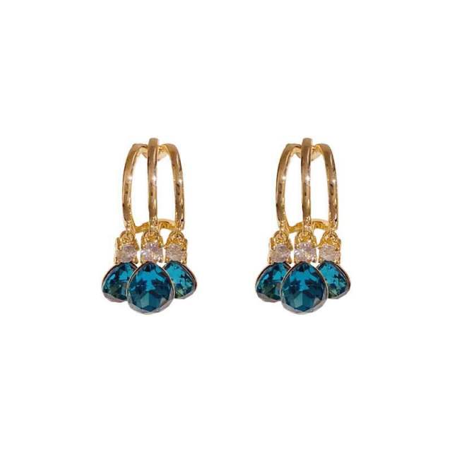 925 needle navy crystal beads earrings