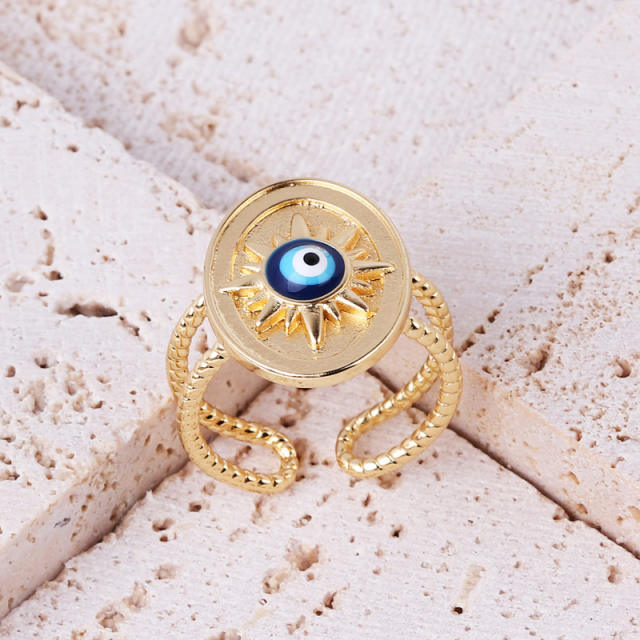 INS enamel evil eye real gold plated rings