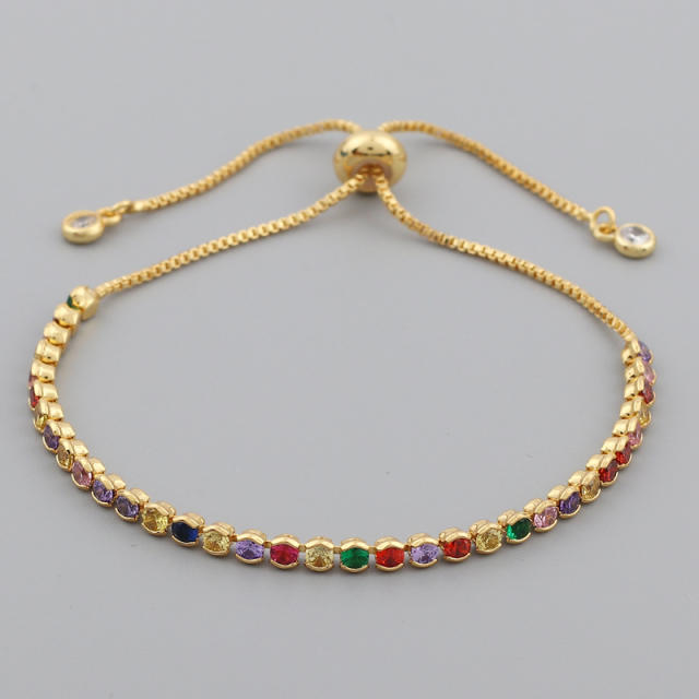 Elegant rainbow cubic zircon real gold plated slide bracelet