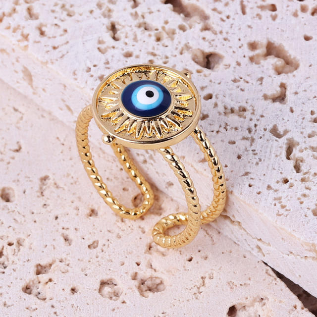 INS enamel evil eye real gold plated rings