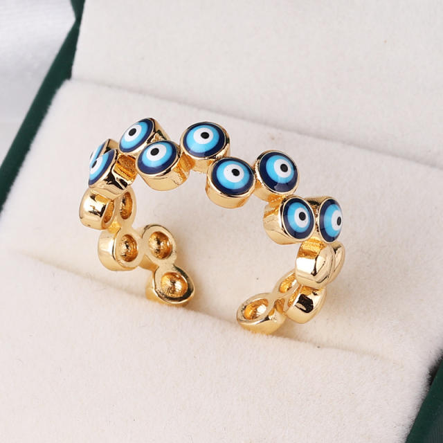 INS enamel evil eye real gold plated rings