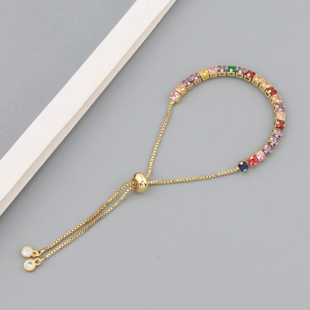 Elegant rainbow cubic zircon real gold plated slide bracelet