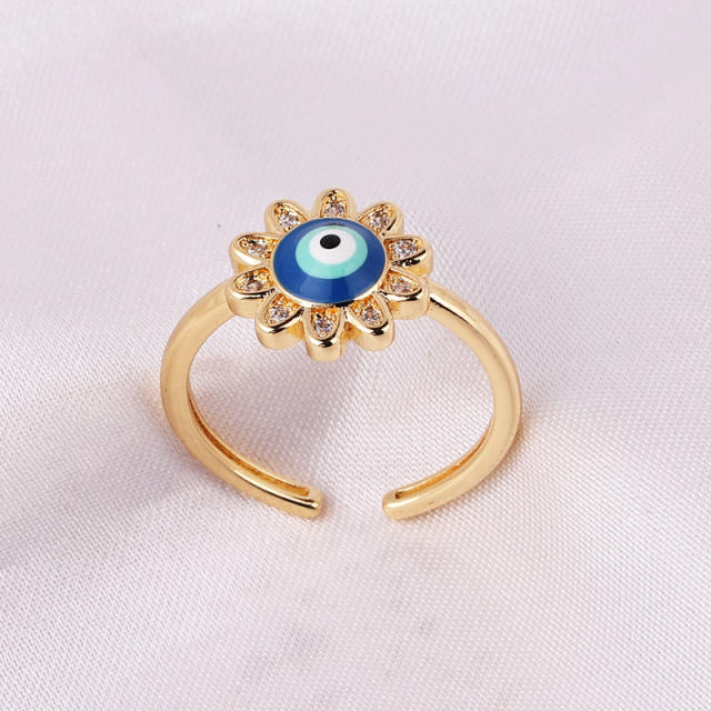 INS enamel evil eye real gold plated rings