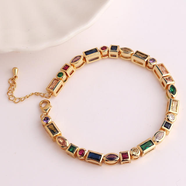 Creative rainbow cubic zircon setting real gold plated bracelet