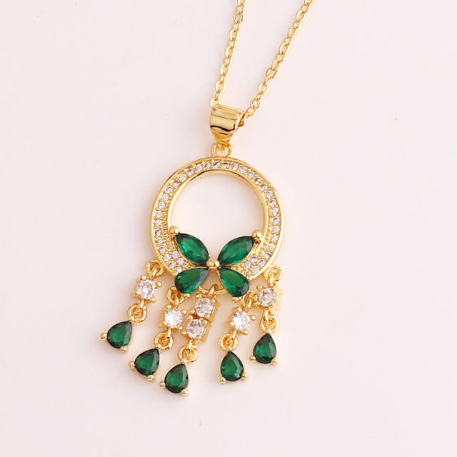 INS emerald butterfly tassel real gold plated necklace