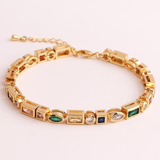 Creative rainbow cubic zircon setting real gold plated bracelet