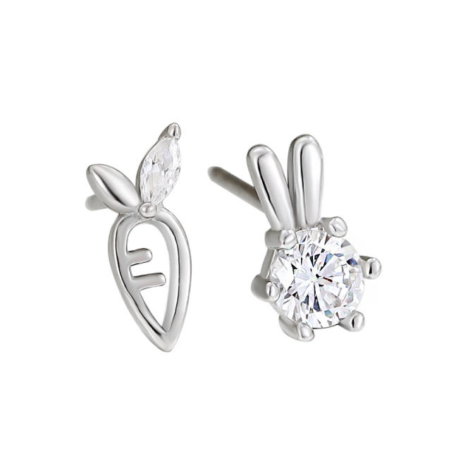 Sweet rabbit carrot sterling silver studs earrings