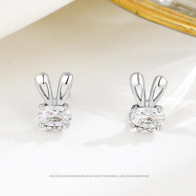 Chic sterling silver rabbit studs earrings