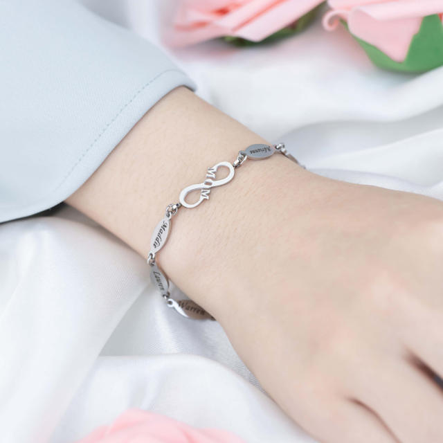 Unique infinity symbol engrave name custom bracelet