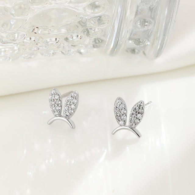 925 sterling silver diamond rabbit shape tiny ear studs