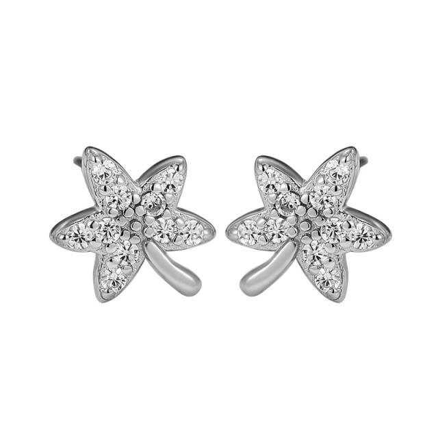 925 sterling silver diamond leaf studs earrings