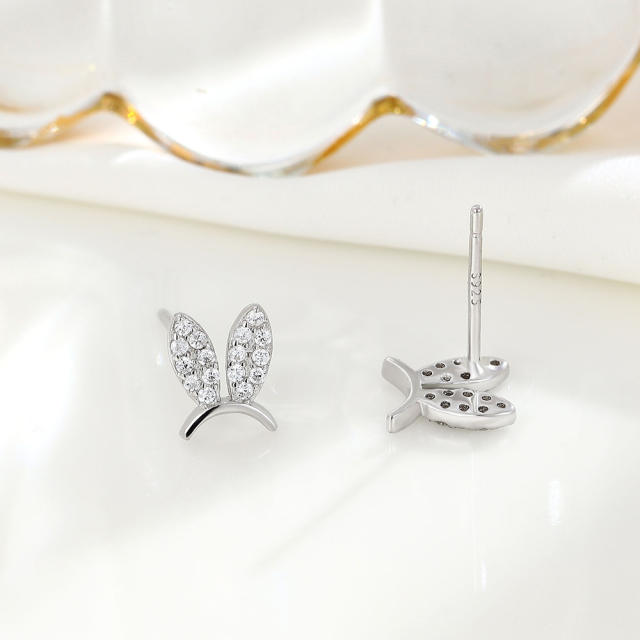 925 sterling silver diamond rabbit shape tiny ear studs