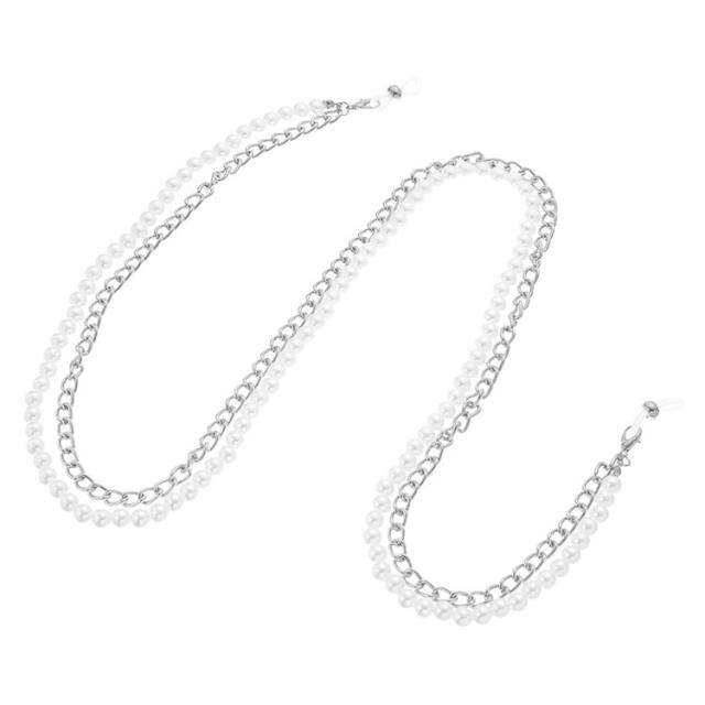 Fashionable two layer pearl bead glass chain