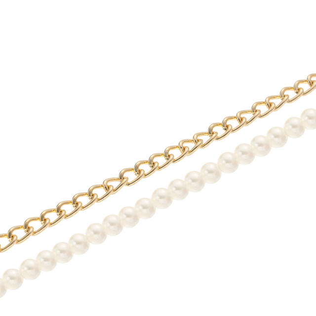 Fashionable two layer pearl bead glass chain