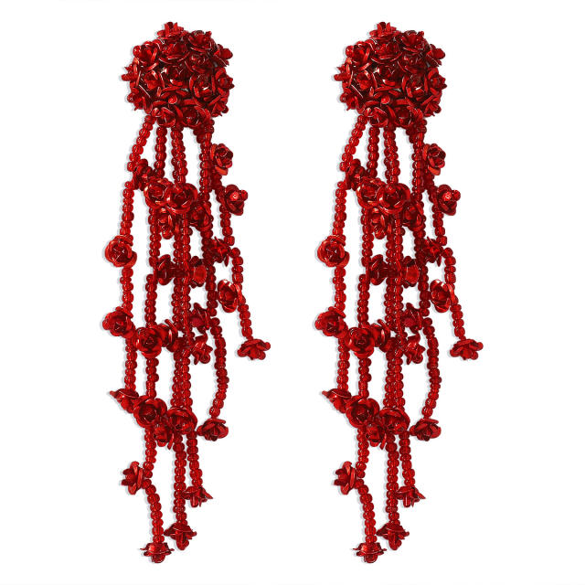 Boho color seed beads tassel flower earrings