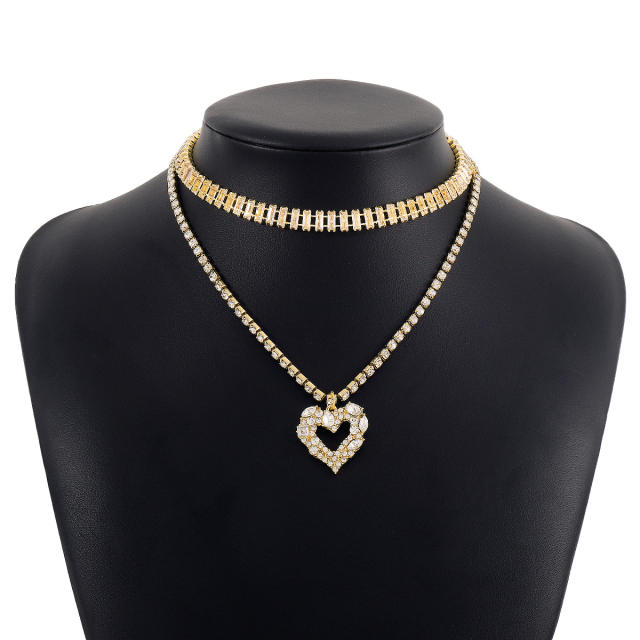 Occident fashion diamond hollow heart two layer necklace