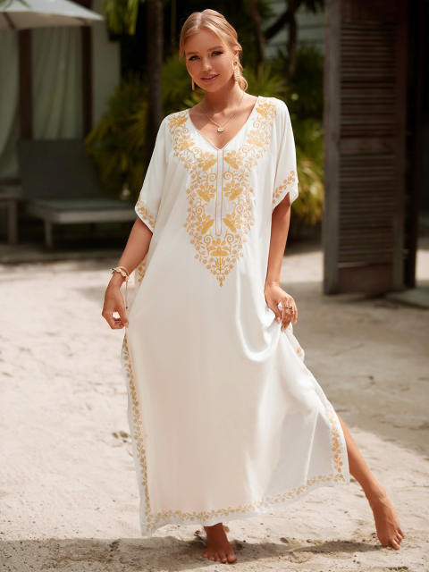 Gold color printing loose swimsuit cover up