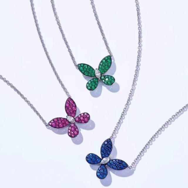 Spring design color diamond butterfly dainty necklace