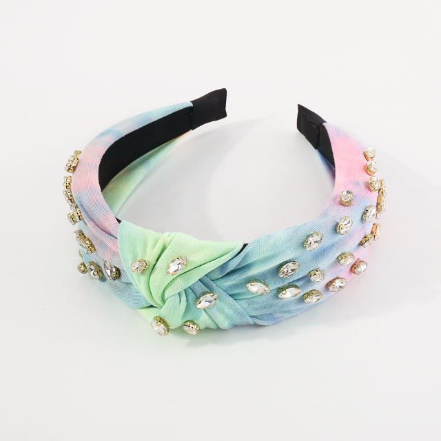 Tie dry fabirc glass crystal knotted headband