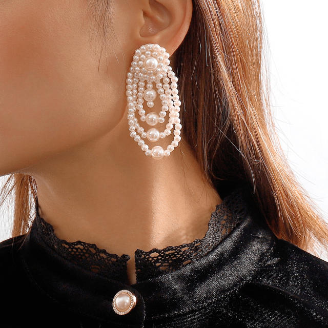 Vintage faux pearl beads braid earrings