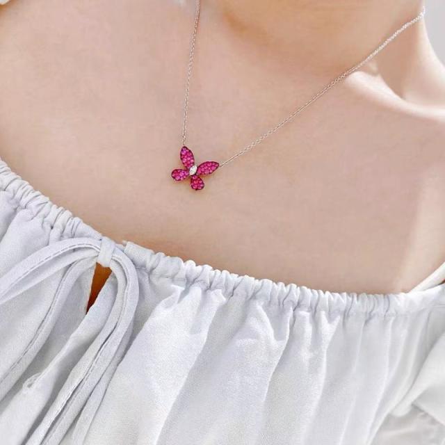 Spring design color diamond butterfly dainty necklace